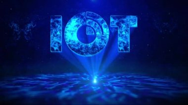HUD Döndürme Dijital Teknoloji Arayüzü ile IOT Metni. Bilimkurgu Sanal Uzay Döngüsü. IOT kablosuz küresel ağ bağlantısı. İletişim teknolojisi ve internet ağı