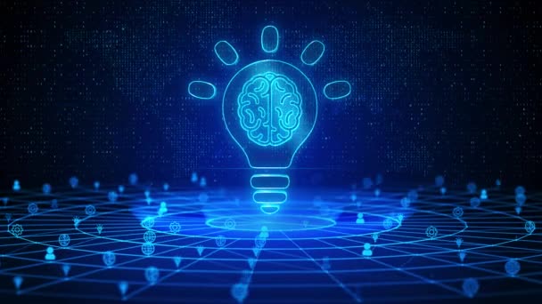 Glödlampa Idé Text Framtidens Digitala Teknik Cyber Space Djupt Lärande — Stockvideo
