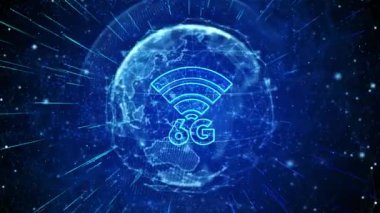 6G Dijital Küresel Teknoloji Dünya Ağı bağlantıları döngüsü arka planı. Teknoloji kablosuz veri transferi, soyut olarak yüksek hızlı internet. Bilgi akışı modern küresel teknoloji kavramı