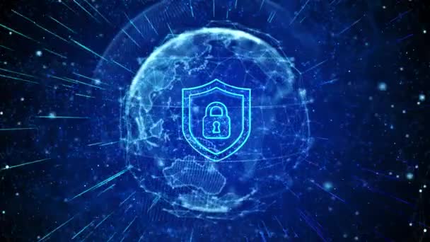 Proteção Cibersegurança Digital Tecnologia Global Conexões Rede Mundial Fundo Loop — Vídeo de Stock