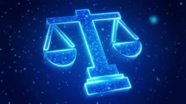 Justice Digital Technology Sanal Ekran HUD Hologram Hi Tech Loop konsepti. Başkanın adli merasim tokmağı, ceza ve yasa tasarıları, mahkeme. Müzayede, yargı. Tahta yargıç merasimi