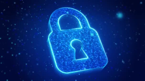 ロックデジタル技術仮想スクリーンHudホログラムハイテクループの概念 デジタルデータを安全に保護します 南京錠 セキュリティサイバー情報プライバシー ファイアウォール アンチウイルス保護 暗号化ソフトウェア — ストック動画