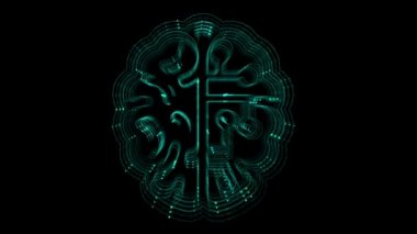 Beyin Teknolojisi ikonunun dijital animasyonu. Teknoloji Dijital Veri Kavramı Döngüsü. Big Data Analizi. Derin Öğrenen Modern Teknolojiler. Gelecekçi Siber İnovasyon. Hızlı dijital ağ.