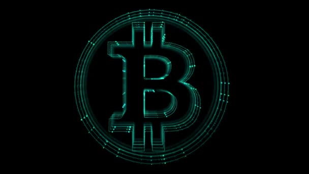Bitcoin Ikonunun Dijital Animasyonu Bitcoin Engelleme Zinciri Şifreleme Dijital Şifreleme — Stok video