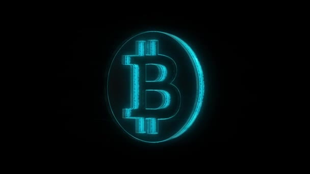 ビットコインアイコン金融統計の概念のための黒の背景の使用を中心に回転します Bitcoin世界中の暗号通貨と将来の支払いシステム — ストック動画