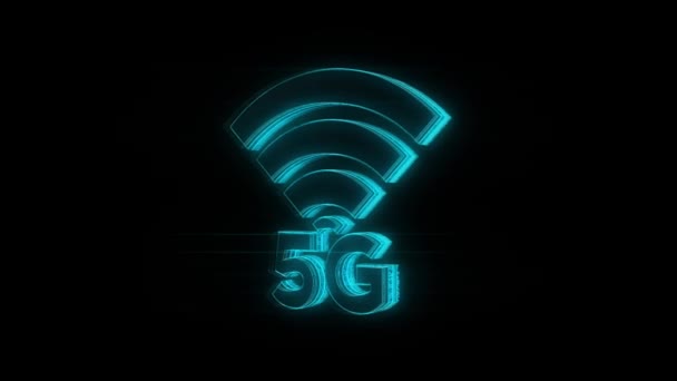 5Gアイコンの回転新世代の5Gネットワーク 高速モバイルインターネット ネットワーク用の黒の背景使用について説明します ビジネス 現代技術 インターネットとネットワーキングの概念 — ストック動画