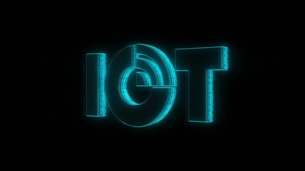 Iotアイコンがモノのインターネットのための黒の背景使用上の回転Iotビッグデータクラウドコンピューティングネットワークデバイスセキュアネットワーク接続 — ストック動画
