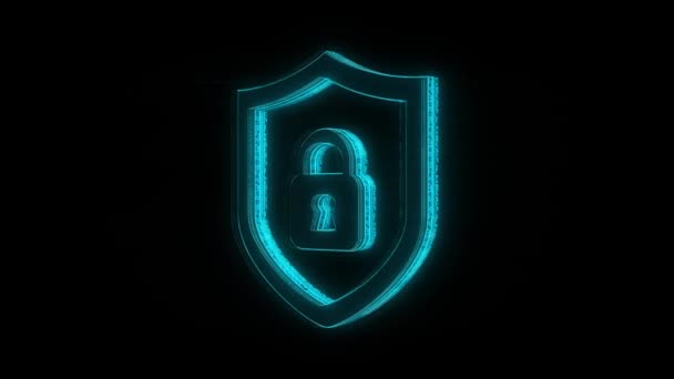 Ασπίδα Cyber Security Icon Περιστροφή Γύρω Από Μαύρο Φόντο Χρήση — Αρχείο Βίντεο