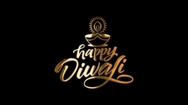 Mutlu Diwali Tipografisi Altın Metin animasyonu siyah arkaplanda görünüyor. Kutlamalar, Dilekler, Etkinlikler, Mesajlar, tatiller, festivaller için. Tebrik kartı, davetiye kartı. Dipawali Işık Festivali.