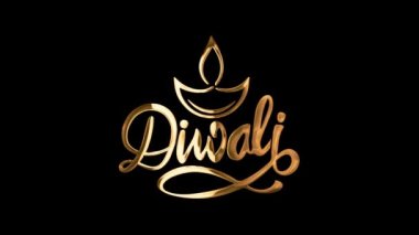 Mutlu Diwali Tipografisi Altın Metin animasyonu siyah arkaplanda görünüyor. Kutlama kartı, Dilekler, Kutlama, Parti, Davet, Hediye, Olay, Mesaj, Kutlama, Etkinlikler için Bayram Hindistan, Festival