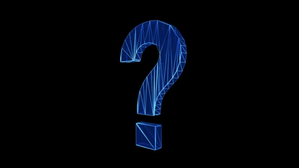 Soru Işareti Simgesi Mavi Düşük Polyester Siyah Zemin Üzerinde Dönüyor — Stok video