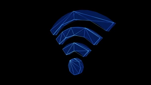 Wireless Network Icon Blue Low Poly Rotierend Auf Schwarzem Hintergrund — Stockvideo