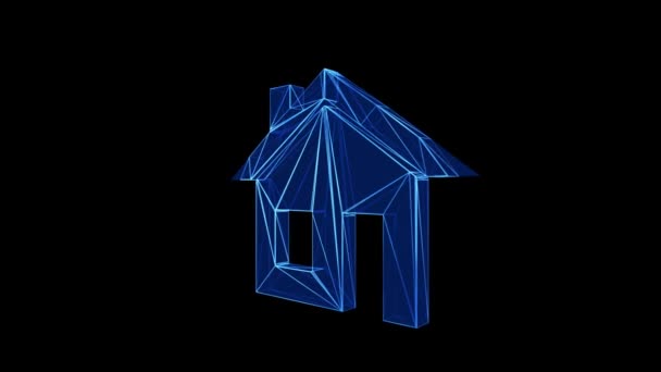 Icône Maison Bleu Low Poly Rotation Sur Fond Noir Concept — Video
