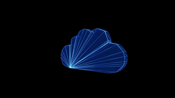 Cloud Icon Blue Low Poly Rotierend Auf Schwarzem Hintergrund Konzept — Stockvideo
