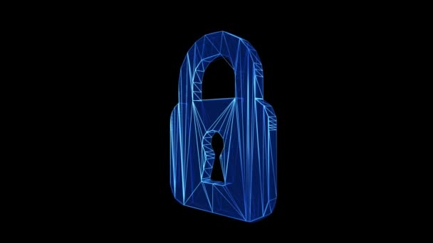 Lock Icon Blue Low Poly Rotace Černém Pozadí Koncept Digitální — Stock video