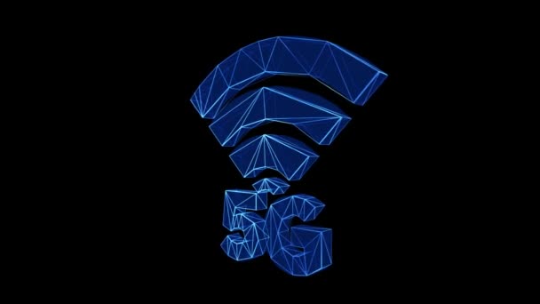 Icon Blue Low Poly Rotating Fundal Negru Conceptul Conexiune Mare — Videoclip de stoc