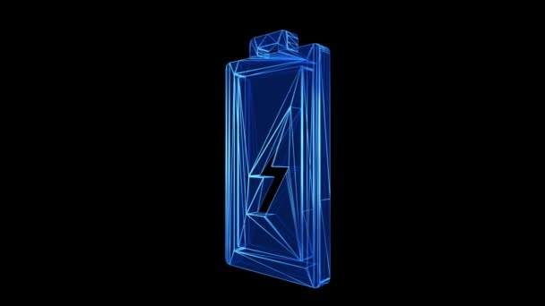 Batterij Icon Blue Low Poly Roterend Zwarte Achtergrond Concept Van — Stockvideo