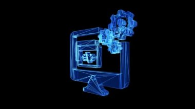 Yazılım Geliştirme Simgesi Mavi Low Poly siyah arkaplan üzerinde dönüyor. Programlama ağı konsepti. programlama dilleri. Teknoloji süreci yazılım geliştirme