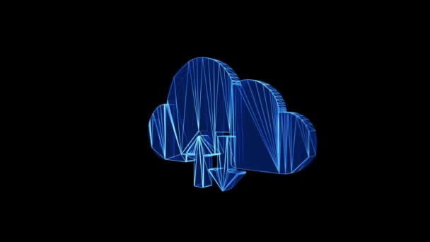Cloud Computing Icon Blue Low Poly Rotating Fundal Negru Conceptul — Videoclip de stoc