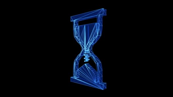 砂時計のアイコンの読み込み青の低ポリ黒の背景に回転します 時間管理の概念砂時計砂タイマー砂時計 — ストック動画