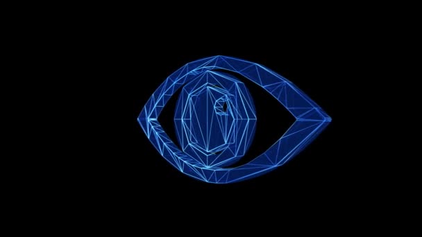 Tech Eye Icon Blue Low Poly Περιστροφή Μαύρο Φόντο Έννοια — Αρχείο Βίντεο