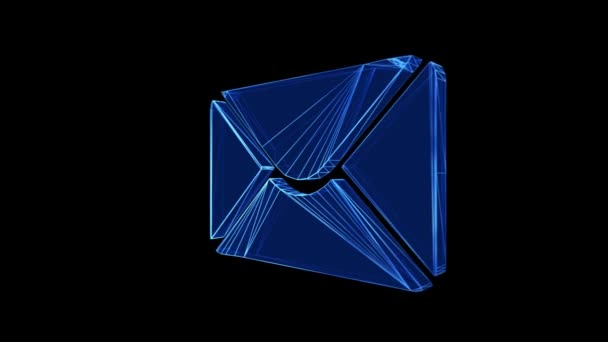 Ηλεκτρονικό Ταχυδρομείο Icon Blue Low Poly Περιστροφή Μαύρο Φόντο Έννοια — Αρχείο Βίντεο