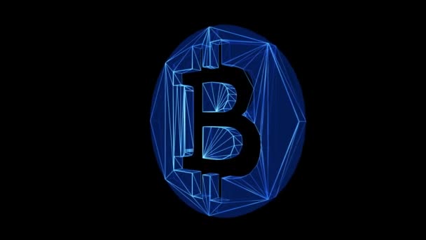 Bitcoin Μπλε Εικονίδιο Χαμηλή Poly Περιστροφή Μαύρο Φόντο Έννοια Των — Αρχείο Βίντεο
