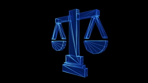 Justice Icon Blue Low Poly Girando Sobre Fundo Preto Conceito — Vídeo de Stock