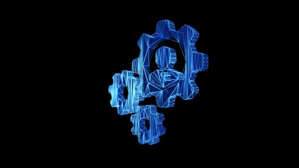 Automation Icon Blue Low Poly Rotierend Auf Schwarzem Hintergrund Konzept — Stockvideo