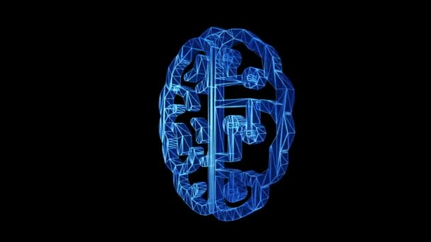 Brain Technology Icon Blue Low Poly Rotating Auf Schwarzem Hintergrund — Stockvideo