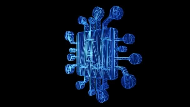 Inteligência Artificial Ícone Azul Baixo Poly Girando Sobre Fundo Preto — Vídeo de Stock