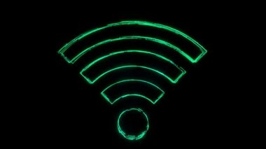 Kablosuz Ağ Canlandırılmış Simgesi siyah arkaplanda çizgilerle görünüyor. kablosuz ağ bağlantısı ve şehir manzarası kavramı. Küresel bilgisayar ağlarında kablosuz ağ teknolojisi iletişimi