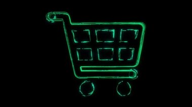 Alışveriş Arabası Canlandırılmış Simgesi siyah arkaplanda çizgilerle görünüyor. Çevrimiçi Etrade Alışveriş, iş için, süpermarket, çevrimiçi mağaza. Mağaza ve satışlar ya da alımlar. Bir çevrimiçi mağazada pazarlama