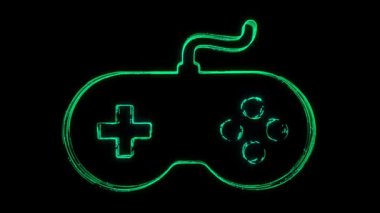 Gaming Pad Animasyon Simgesi, siyah satırlarla birlikte görünür.Pad sembolü, esport, video denetleyici, 5g oyunu ve siber spor ışığı dijital konsepti.