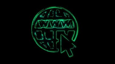 WWW Globe Animasyon Simgesi siyah arkaplanda çizgiler ile ortaya çıkıyor. Dünya Çapında Ağ. Ağ konsepti. dünya bağlantıları ağ tasarımı ve internet simgeleri. WWW Globe simgeleri. Web sitesi simgeleri. Www simgeleri