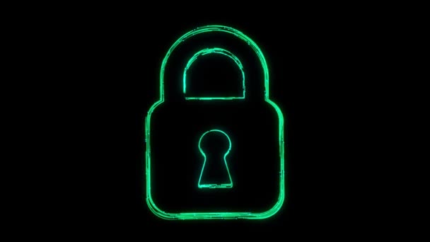 黒い線で表示されるアニメーションアイコンをロックします 安全なログインとパスワード コンピュータとロック付きのオンラインファイル保護システム 個人情報保護 安全性 暗号化 プライバシー — ストック動画