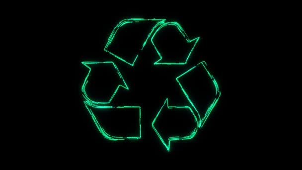 Recycle Animated Icon Appearing Lines Black Background Reycling Icon Waste — стоковое видео