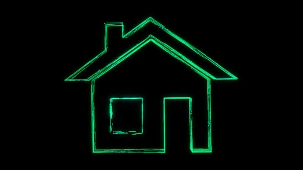 具有黑色背景线条的家庭动画图标 财产估价 搜查房屋的概念 住房和公寓 房地产概念 — 图库视频影像