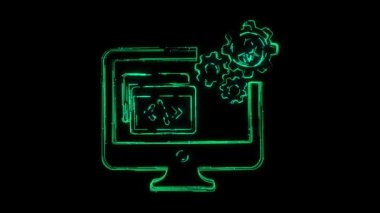 Yazılım Geliştirme Animasyon Simgesi, siyah arkaplanda çizgiler ile görünmektedir. Porgramlama kodu. Makine Öğrenme ile Gelecekçi E-Ticaret Uygulaması Geliştiriyorum. programlama ve kodlama teknolojisi