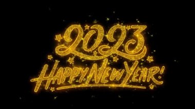 Yeni yılın kutlu olsun 2023. Parıldayan Sihirli Parçacıklar Üzerine Altın Kitap 'tan İnceleyin. Tebrik kartı, kutlama, Dilekler, Olaylar, Mesaj, tatil, festival konsepti