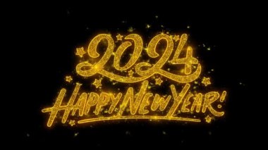 Yeni yılın kutlu olsun 2024. Parıldayan Sihirli Parçacıklar Üzerine Altın Kitap 'tan İnceleyin. Kutlama kartı, dilekler, etkinlikler, mesaj, bayram, festival için. Dekoratif tema 2023. 2024