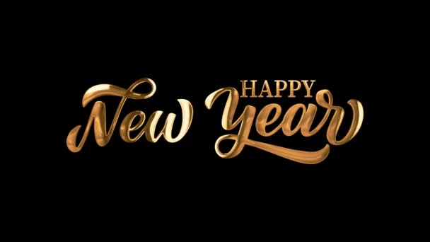 新年快乐金色文字动画出现在黑色背景上 新年快乐 用孟菲斯几何风格的贺卡庆祝新年或圣诞快乐 — 图库视频影像