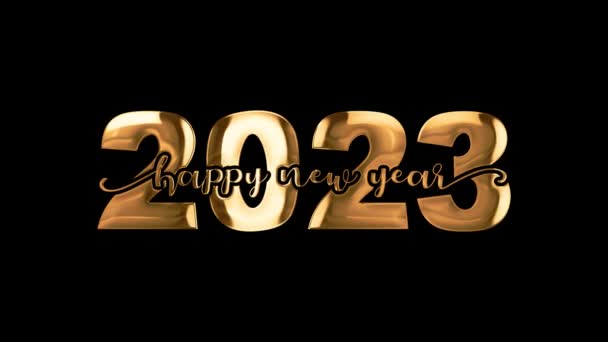 Šťastný Nový Rok 2023 Typografie Zlatá Textová Animace Objevuje Černém — Stock video