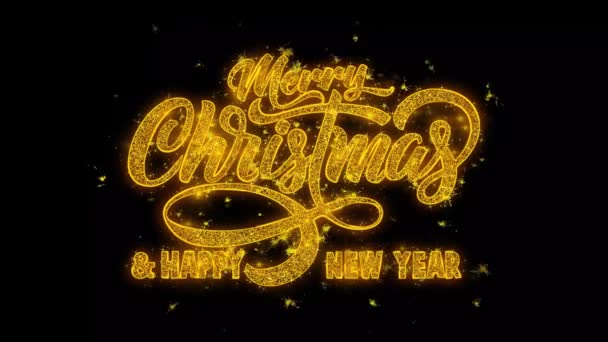 圣诞快乐2023 2024新年快乐排字文本从金光闪耀的神仙魔粉火花上翻出来 适用于贺卡 庆祝会 节日概念 — 图库视频影像