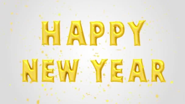 Gelukkig Nieuwjaar Vrolijk Kerstfeest Gouden Ballonnen Tekstdecoratie Glitter Goud Confetti — Stockvideo