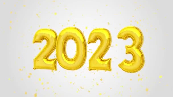 Frohes Neues Jahr 2023 Frohe Weihnachten Goldene Luftballons Textdekoration Glitzern — Stockvideo