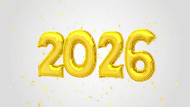 Happy New Year 2026 Merry Christmas Golden Balloons Text Decoration — Stock Video