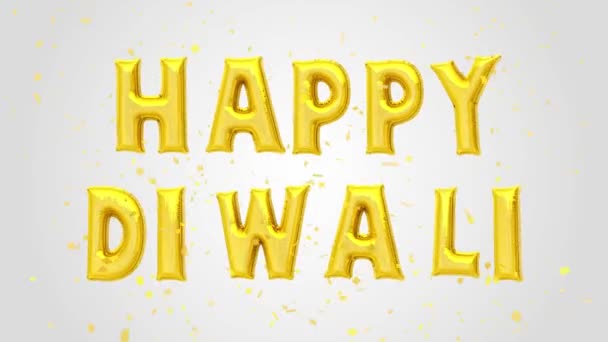 快乐Diwali Deepavali Dipavali Golden Balloons Text装饰金光闪闪的Confetti背景 印度教贺卡传统印度灯饰 节庆佳节 — 图库视频影像