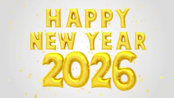 Ευτυχισμένο Νέο Έτος 2026 Καλά Χριστούγεννα Χρυσά Μπαλόνια Διακόσμηση Κειμένου — Αρχείο Βίντεο