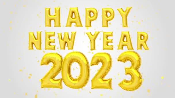 Feliz Ano Novo 2023 Balões Dourados Decoração Texto Glitter Ouro — Vídeo de Stock